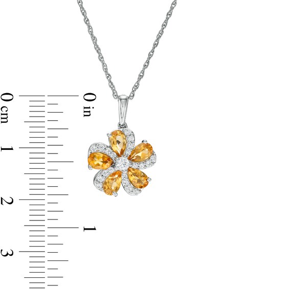 Pear-Shaped Citrine and White Lab-Created Sapphire Swirl Flower Drop Pendant in Sterling Silver