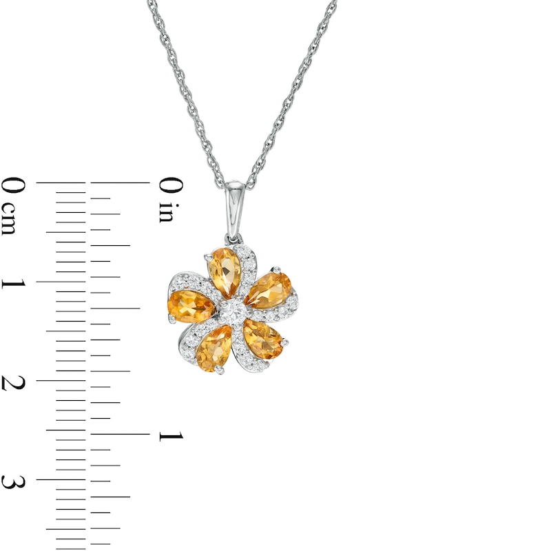 Pear-Shaped Citrine and White Lab-Created Sapphire Swirl Flower Drop Pendant in Sterling Silver|Peoples Jewellers