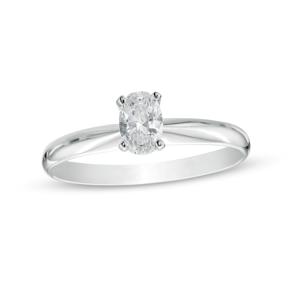 0.50 CT. Certified Oval Diamond Solitaire Engagement Ring in 14K White Gold (I/I1)