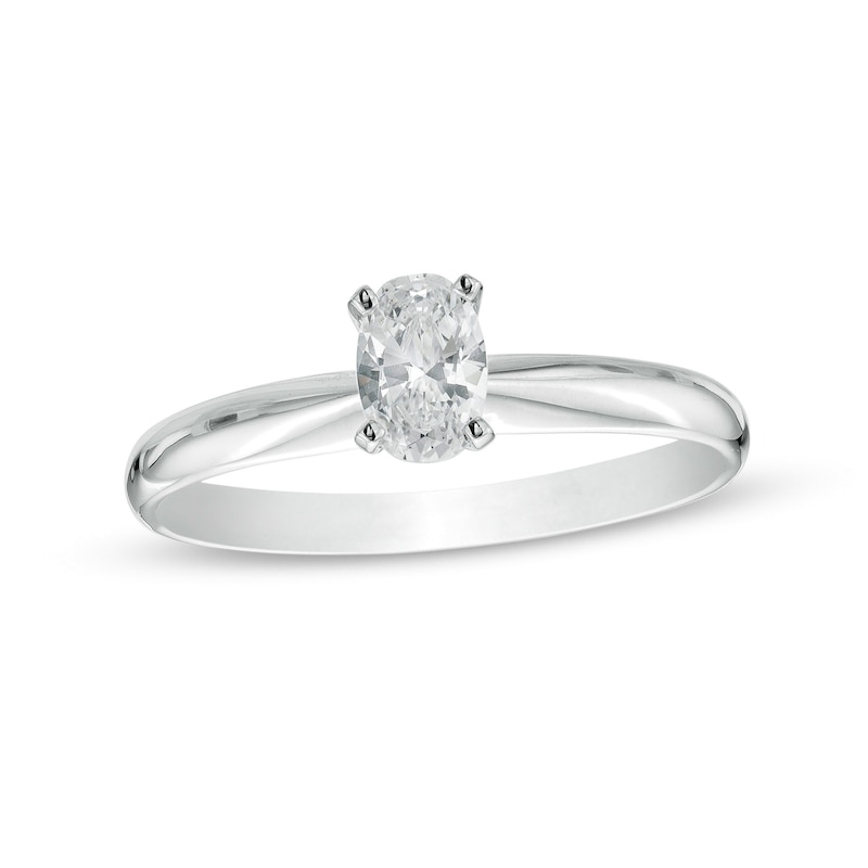 Main Image 1 of 0.50 CT. Certified Oval Diamond Solitaire Engagement Ring in 14K White Gold (I/I1)