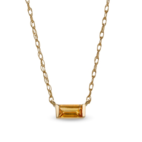 Baguette Citrine Solitaire Necklace in 10K Gold