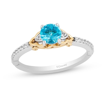 Enchanted Disney Jasmine Swiss Blue Topaz and 0.085 CT. T.W. Diamond Ring in Sterling Silver and 10K Gold