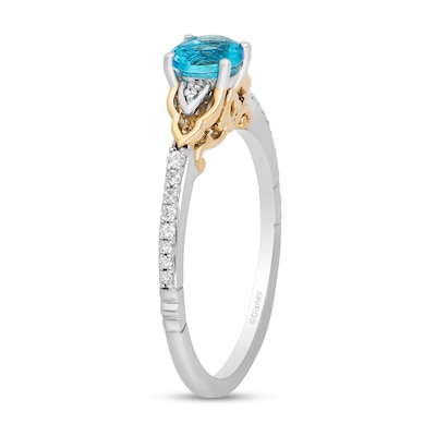 Enchanted Disney Jasmine Swiss Blue Topaz and 0.085 CT. T.W. Diamond Ring in Sterling Silver and 10K Gold