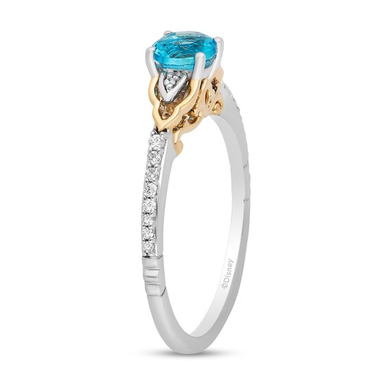 Enchanted Disney Jasmine Swiss Blue Topaz and 0.085 CT. T.W. Diamond Ring in Sterling Silver and 10K Gold