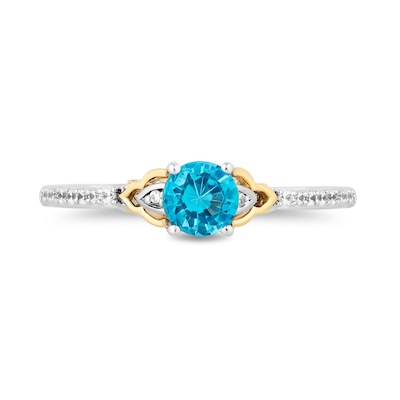 Enchanted Disney Jasmine Swiss Blue Topaz and 0.085 CT. T.W. Diamond Ring in Sterling Silver and 10K Gold