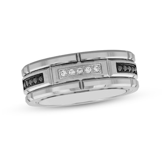 Men's 1/4 CT. T.W. Diamond Engravable Double Stripe Wedding Band in  Two-Tone Titanium (2 Lines)