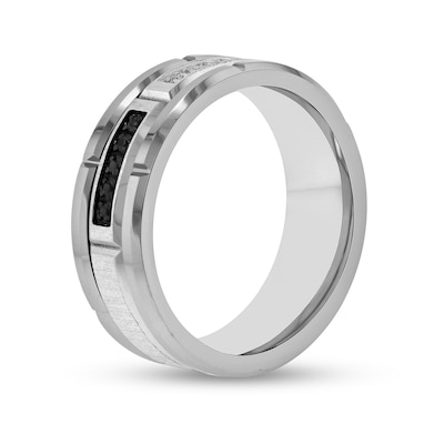 Men's 0.12 CT. T.W. Black Enhanced and White Diamond Brick Pattern Wedding Band in Tungsten and Black IP (1 Line)