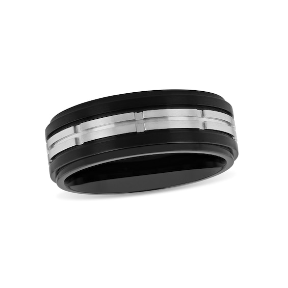 Men's 8.0mm Double Groove Comfort-Fit Wedding Band in Black Silicone