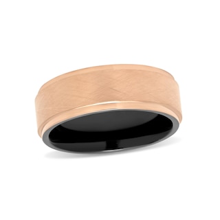 Men's 8.0mm Multi-Finish Stepped Edge Comfort-Fit Wedding Band in Stainless Steel with Black and Rose IP (1 Line)