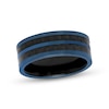 Men's 8.0mm Double Row Carbon Fibre Inlay Comfort-Fit Wedding Band in Stainless Steel with Black and Blue IP (1 Line)