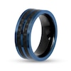 Men's 8.0mm Double Row Carbon Fibre Inlay Comfort-Fit Wedding Band in Stainless Steel with Black and Blue IP (1 Line)