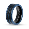 Men's 8.0mm Double Row Carbon Fibre Inlay Comfort-Fit Wedding Band in Stainless Steel with Black and Blue IP (1 Line)