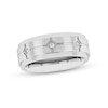 Men's 0.04 CT. T.W. Diamond Three Stone Double Row Stepped Edge Comfort-Fit Wedding Band in Stainless Steel (1 Line)