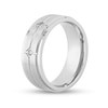 Men's 0.04 CT. T.W. Diamond Three Stone Double Row Stepped Edge Comfort-Fit Wedding Band in Stainless Steel (1 Line)