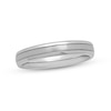 Thumbnail Image 0 of Ladies' 4.0mm Multi-Finish Double Groove Comfort-Fit Engravable Wedding Band in Titanium (1 Line)