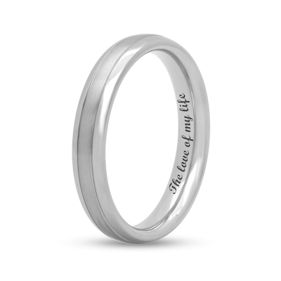 Ladies' 4.0mm Multi-Finish Double Groove Comfort-Fit Engravable Wedding Band in Titanium (1 Line)