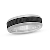 Thumbnail Image 1 of Men's 7.5mm Multi-Finish Mesh Ribbon Comfort-Fit Engravable Wedding Band in Titanium and Black IP (1 Line)