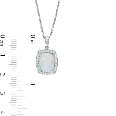 Cushion-Cut Lab-Created Opal and White lab-Created Sapphire Frame Pendant and Stud Earrings Set in Sterling Silver