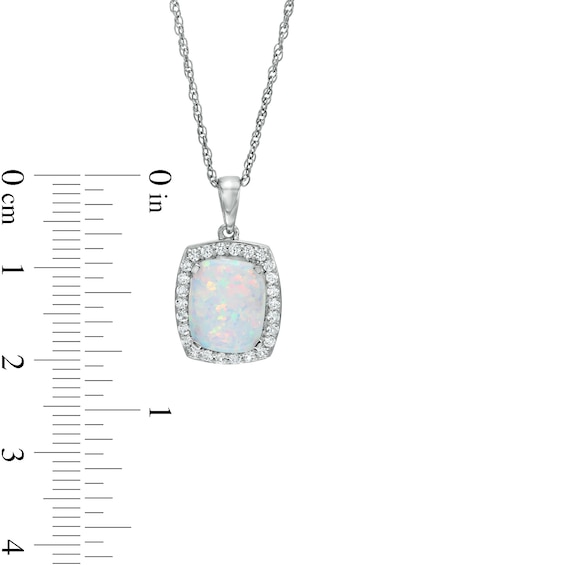 Cushion-Cut Lab-Created Opal and White lab-Created Sapphire Frame Pendant and Stud Earrings Set in Sterling Silver