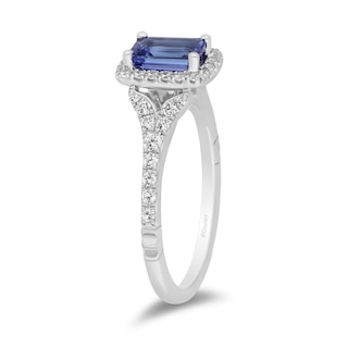 Enchanted Disney Ariel Blue Tanzanite and 0.37 CT. T.W. Diamond Frame Split Shank Engagement Ring in 14K White Gold