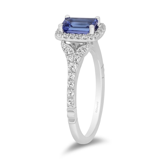 Enchanted Disney Ariel Blue Tanzanite and 0.37 CT. T.W. Diamond Frame Split Shank Engagement Ring in 14K White Gold