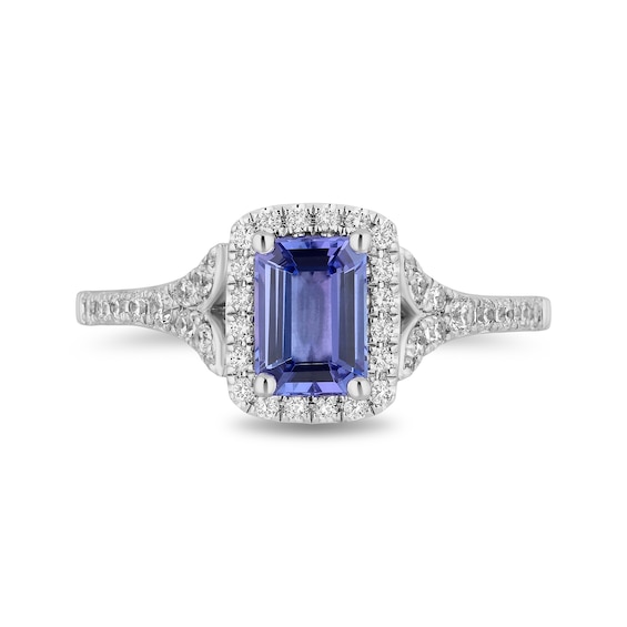 Enchanted Disney Ariel Blue Tanzanite and 0.37 CT. T.W. Diamond Frame Split Shank Engagement Ring in 14K White Gold