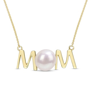 7.0-7.5mm Freshwater Cultured Pearl "MOM" Necklace in 10K Gold-17"