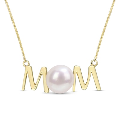 7.0-7.5mm Freshwater Cultured Pearl "MOM" Necklace in 10K Gold-17"