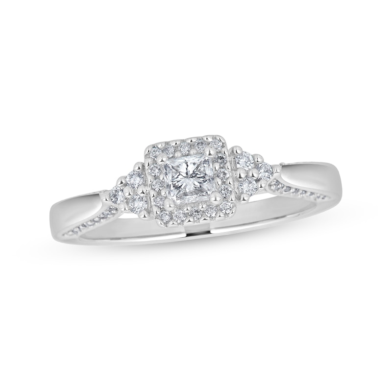 0.45 CT. T.W. Princess-Cut Diamond Frame Tri-Sides Engagement Ring in 14K White Gold|Peoples Jewellers