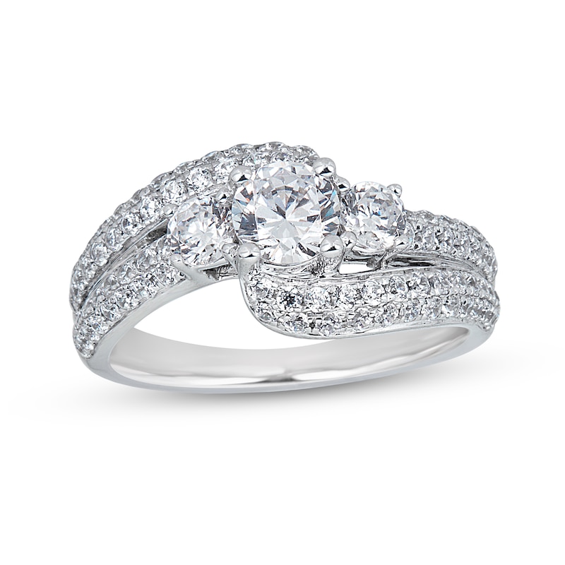 1.45 CT. T.W. Diamond Three Stone Bypass Engagement Ring in 14K White Gold