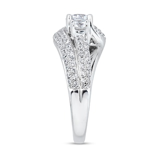 1.45 CT. T.W. Diamond Three Stone Bypass Engagement Ring in 14K White Gold