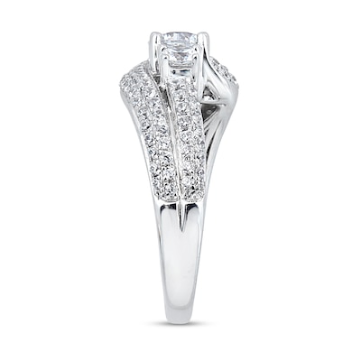 1.45 CT. T.W. Diamond Three Stone Bypass Engagement Ring in 14K White Gold