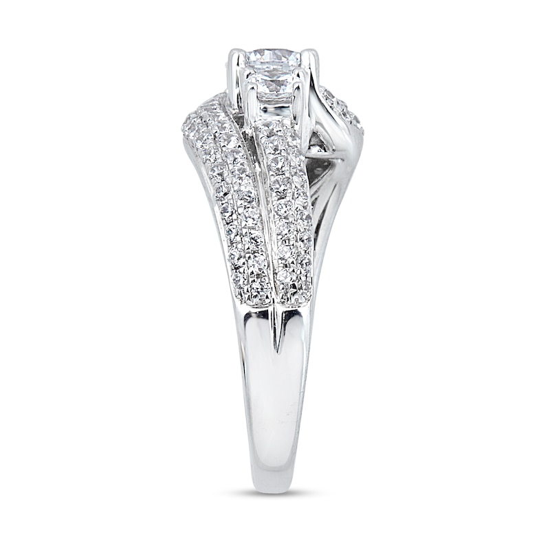 1.45 CT. T.W. Diamond Three Stone Bypass Engagement Ring in 14K White Gold|Peoples Jewellers