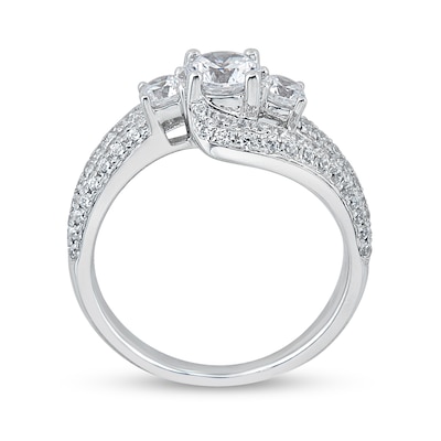 1.45 CT. T.W. Diamond Three Stone Bypass Engagement Ring in 14K White Gold