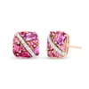 Thumbnail Image 0 of Multi-Gemstone Cluster and 0.07 CT. T.W. Diamond Slant Ribbon Overlay Cushion Stud Earrings in 10K Rose Gold