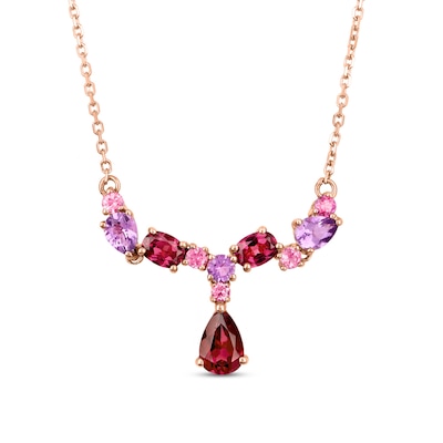 Multi-Shaped Garnet, Amethyst and Pink Tourmaline Scatter "Y" Necklace in 10K Rose Gold