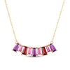 Baguette Amethyst, Garnet and Pink Tourmaline Alternating Curved Bar Necklace in 10K Gold