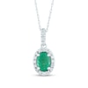 Thumbnail Image 0 of Oval Emerald and 0.12 CT. T.W. Diamond Frame Drop Pendant in 14K White Gold