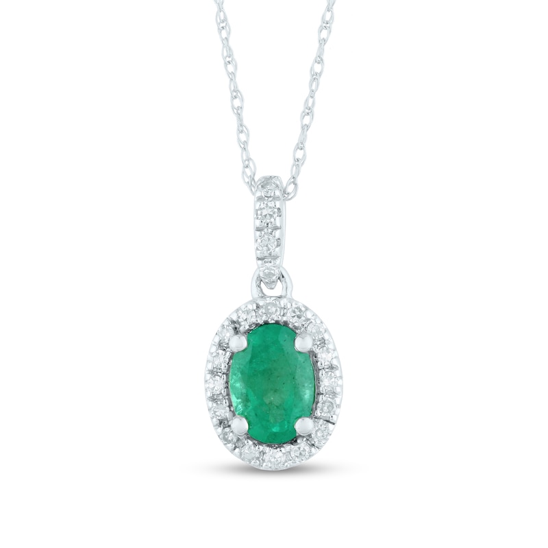 Oval Emerald and 0.12 CT. T.W. Diamond Frame Drop Pendant in 14K Gold|Peoples Jewellers