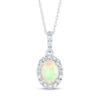 Thumbnail Image 0 of Oval Opal and 0.12 CT. T.W. Diamond Frame Drop Pendant in 14K White Gold