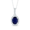 Thumbnail Image 0 of Oval Blue Sapphire and 0.12 CT. T.W. Diamond Frame Drop Pendant in 14K White Gold