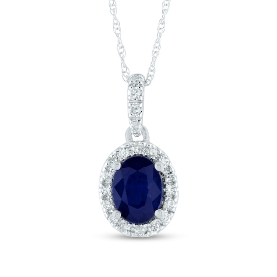 Oval Blue Sapphire and 0.12 CT. T.W. Diamond Frame Drop Pendant in 14K Gold