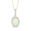 Oval Opal and 0.12 CT. T.W. Diamond Frame Drop Pendant in 14K Gold