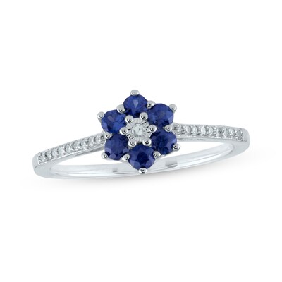 Blue Sapphire and 0.07 CT. T.W. Diamond Petal Frame Flower Ring in 10K White Gold