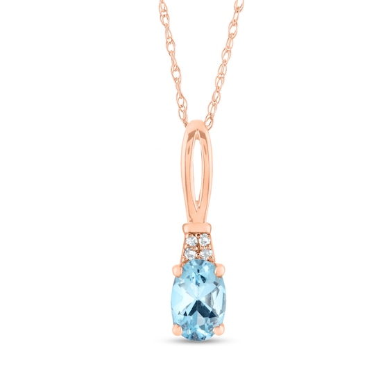 Oval Aquamarine and Diamond Accent Quartet Split Bail Pendant in 14K Rose Gold