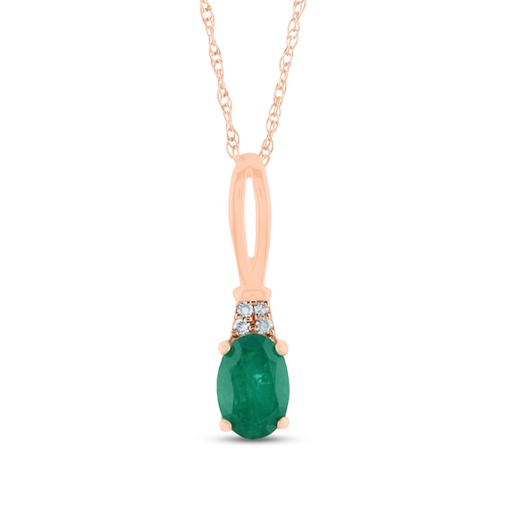 Oval Emerald and Diamond Accent Quartet Split Bail Pendant in 14K Rose Gold