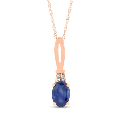 Oval Blue Sapphire and Diamond Accent Quartet Split Bail Pendant in 14K Rose Gold