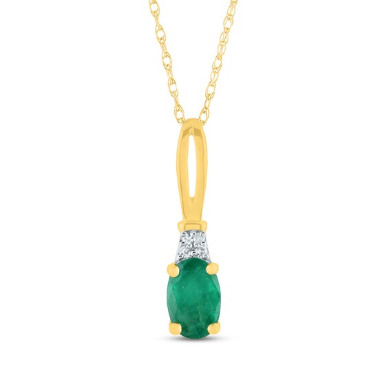 Oval Emerald and Diamond Accent Quartet Split Bail Pendant in 14K Gold