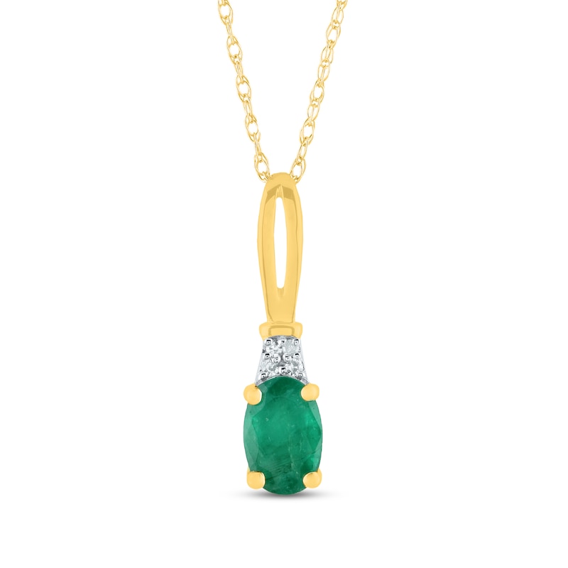 Main Image 1 of Oval Emerald and Diamond Accent Quartet Split Bail Pendant in 14K Gold