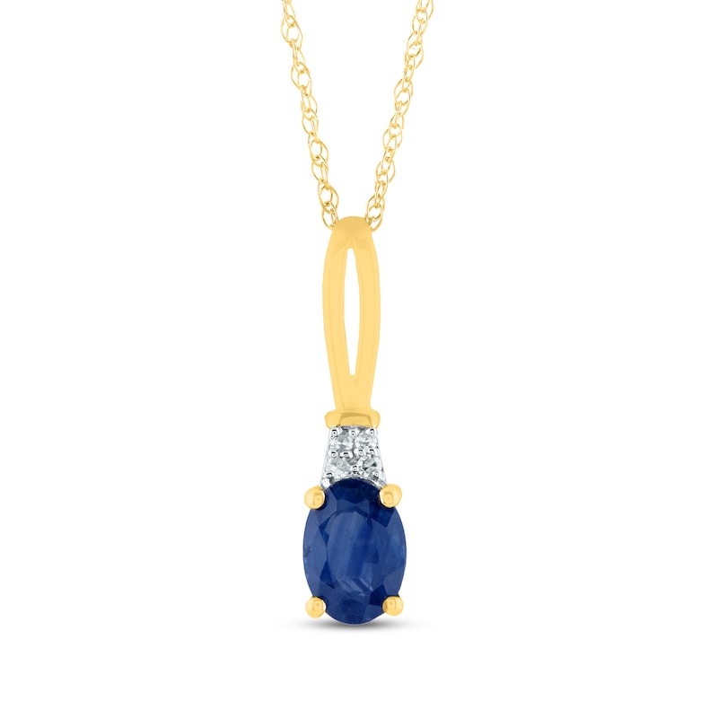 Main Image 1 of Oval Blue Sapphire and Diamond Accent Quartet Split Bail Pendant in 14K Gold